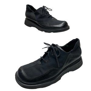 JANET & JANET Black Leather‎ and Textile Platform Oxfords